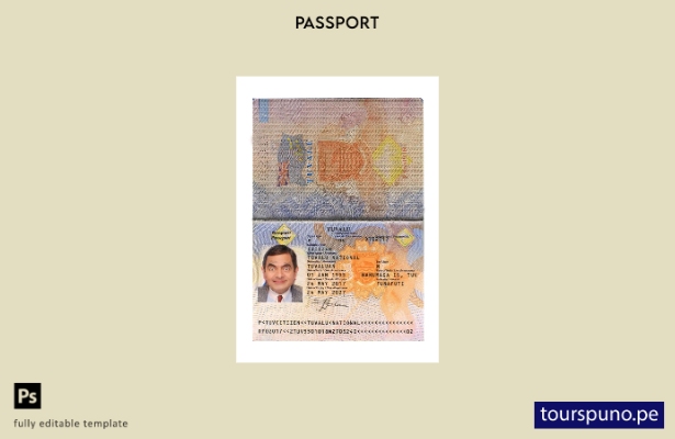 Plantilla de pasaporte de Tuvalu lista para imprimir